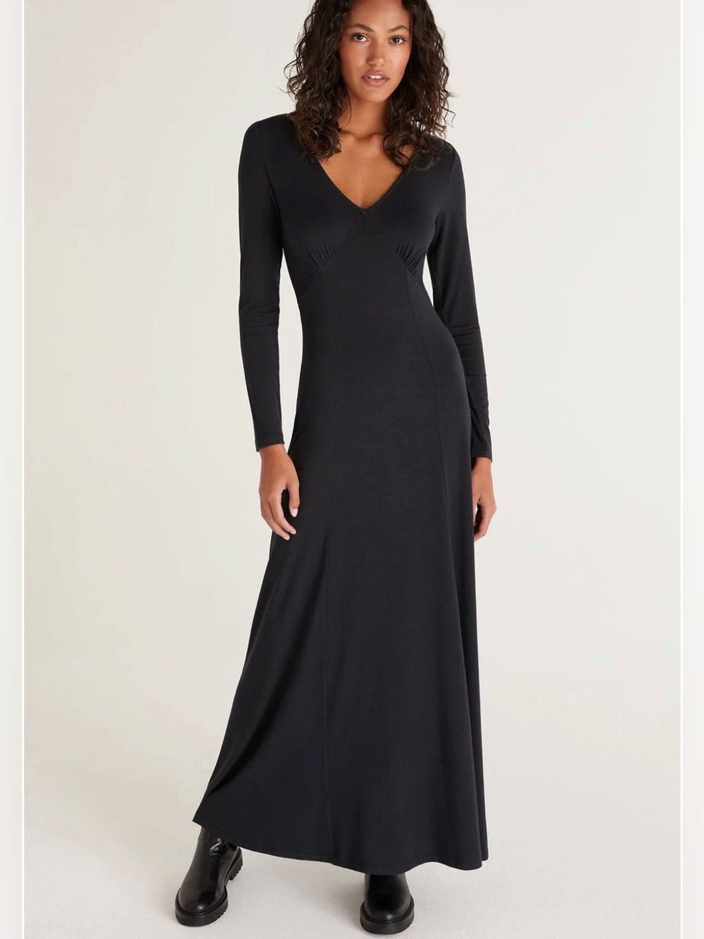 Z Supply Grace NWT Long Black V-Neck Maxi Dress long sleeve soft MODAL dress